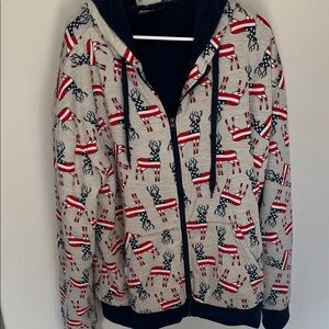 Men's Deer Zip-Up Hoodie - Red, Blue, White